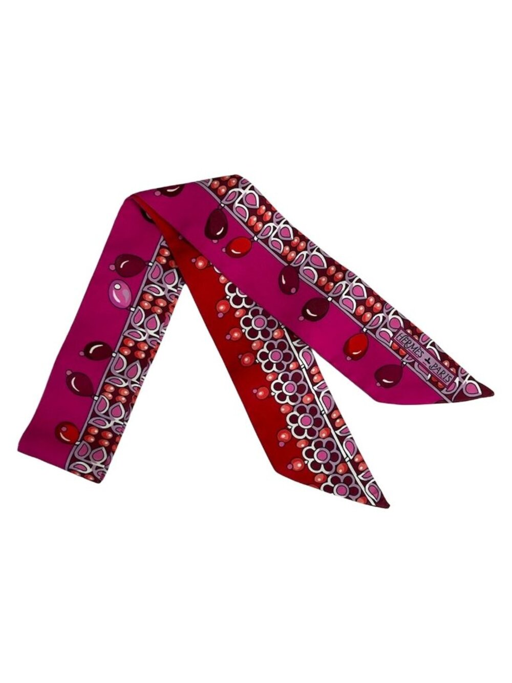 Hermes Scarf Twilly Red Pink Multi Ribbon
